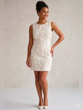 Samuel Dong Ivory Floral Appliqué Mini Dress